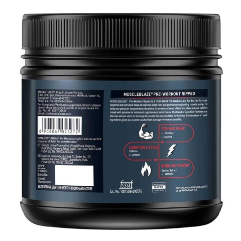 Benefit - MuscleBlaze Pre Workout Ripped, 0.55 lb Raspberry Lemonade Benefit - MuscleBlaze Pre Workout Ripped, 0.55 lb Raspberry Lemonade