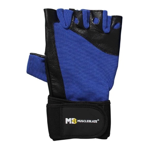 2 - MuscleBlaze Fitness Leather Gloves, Black & Blue Medium 2 - MuscleBlaze Fitness Leather Gloves, Black & Blue Medium