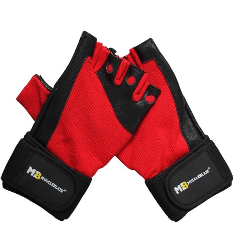 2 - MuscleBlaze Fitness Leather Gloves, Black & Red Large 2 - MuscleBlaze Fitness Leather Gloves, Black & Red Large
