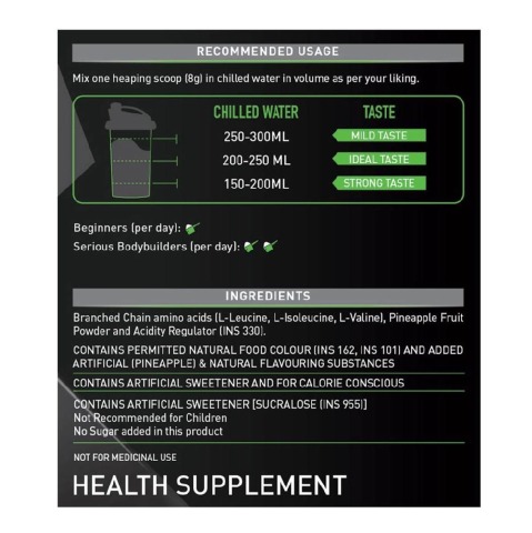 RecommendedUsage - MuscleBlaze BCAA 6000 Amino Acid Powder, 0.88 lb 50 Servings (Pineapple) RecommendedUsage - MuscleBlaze BCAA 6000 Amino Acid Powder, 0.88 lb 50 Servings (Pineapple)