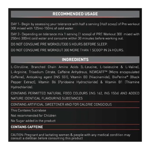 RecommendedUsage - MuscleBlaze PRE Workout 300, 0.55 lb Melon Twist RecommendedUsage - MuscleBlaze PRE Workout 300, 0.55 lb Melon Twist