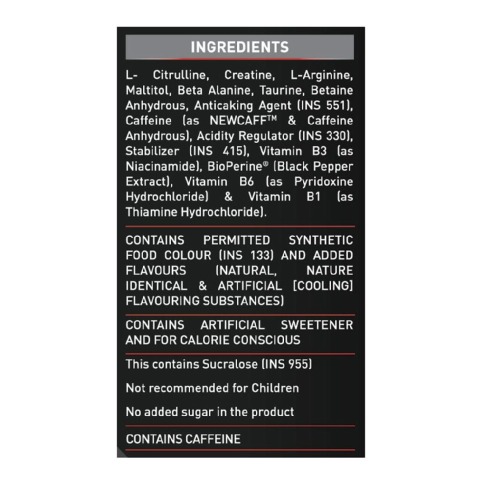Ingredient - MuscleBlaze Torque Pre-Workout, 0.99 lb Icy Blue Splash Ingredient - MuscleBlaze Torque Pre-Workout, 0.99 lb Icy Blue Splash