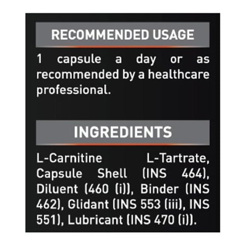 Ingredient - MuscleBlaze L-Carnitine L-Tartrate, 60 capsules Unflavoured Ingredient - MuscleBlaze L-Carnitine L-Tartrate, 60 capsules Unflavoured