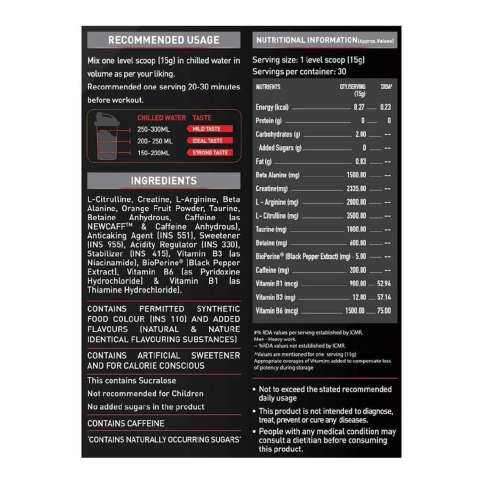 RecommendedUsage - MuscleBlaze Torque Pre-Workout, 0.99 lb Orange RecommendedUsage - MuscleBlaze Torque Pre-Workout, 0.99 lb Orange