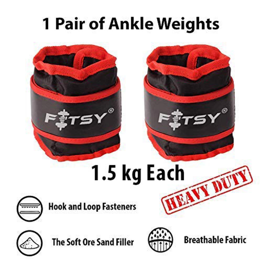 6 - Fitsy Ankle Weights,  Red & Black  1.5 kg 