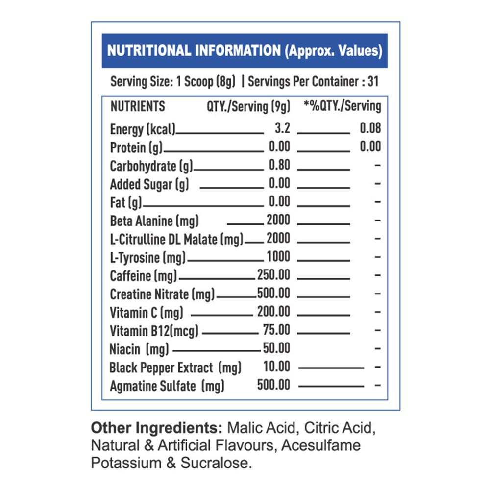 Supplement - HealthXP Essential Series Pre Rush,  0.55 lb  Blue Raspberry 