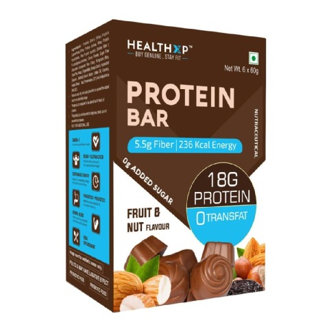 1 - HealthXP Protein Bars (18g Protein),  6 Piece(s)/Pack  Fruit & Nut 