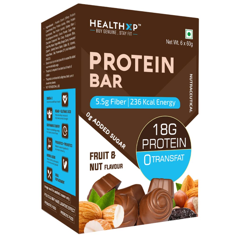 1 - HealthXP Protein Bars (18g Protein),  6 Piece(s)/Pack  Fruit & Nut 