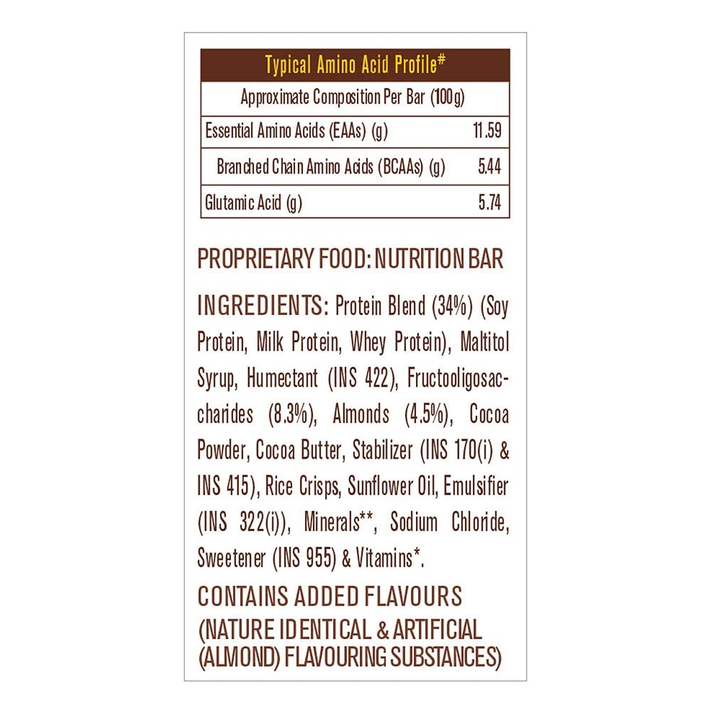 Ingredients - MuscleBlaze Hi-Protein Bar (30g Protein),  12 Piece(s)/Pack  Almond Fudge 