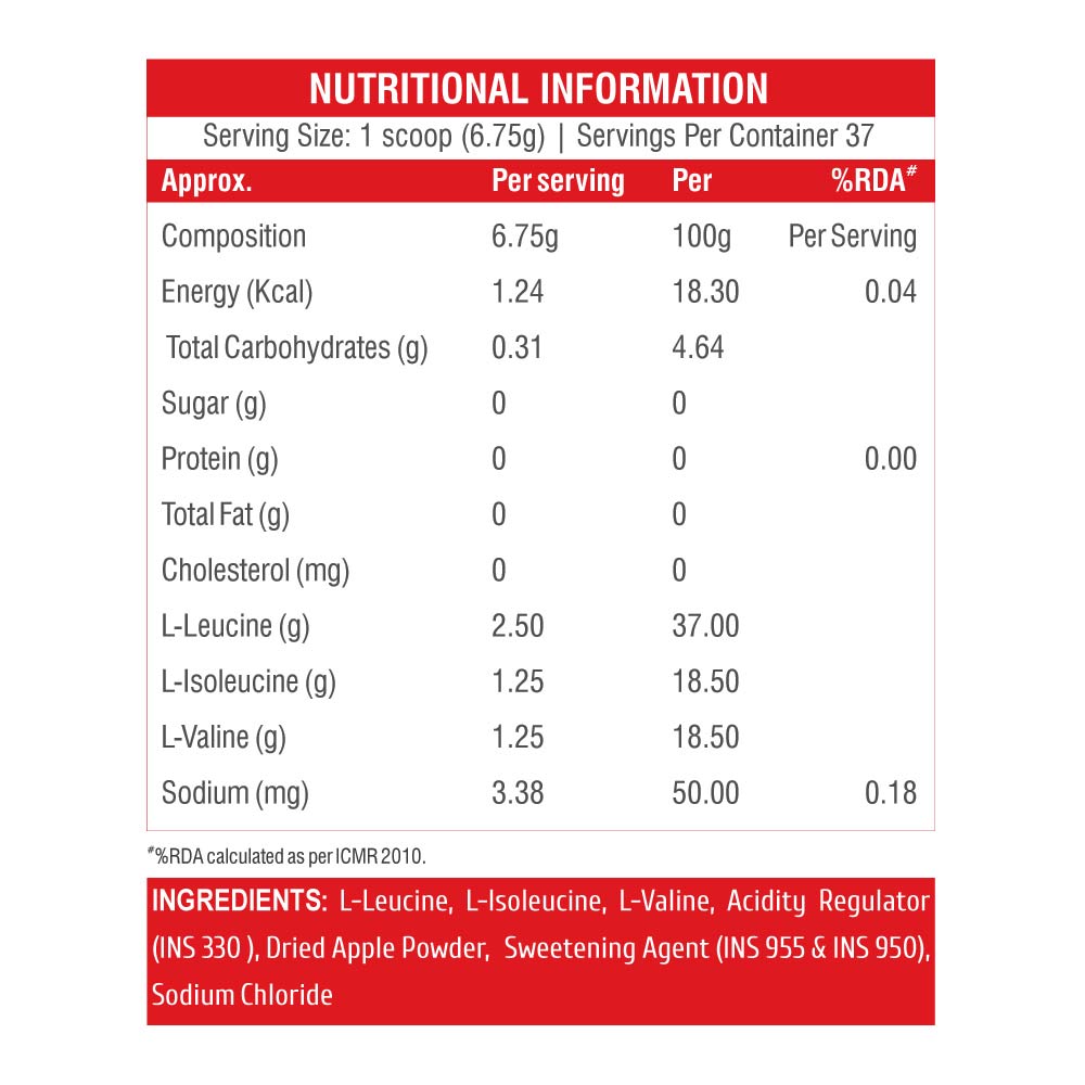 Supplement - HealthXP Prime BCAA,  0.55 lb  37 Servings  Green Apple 