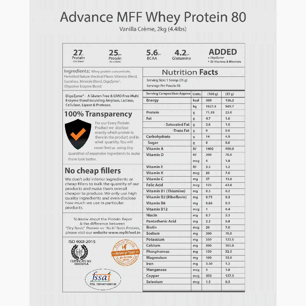Supplement - MyFitFuel Advance MFF Whey Protein 80,  4.4 lb  Vanilla Creme 