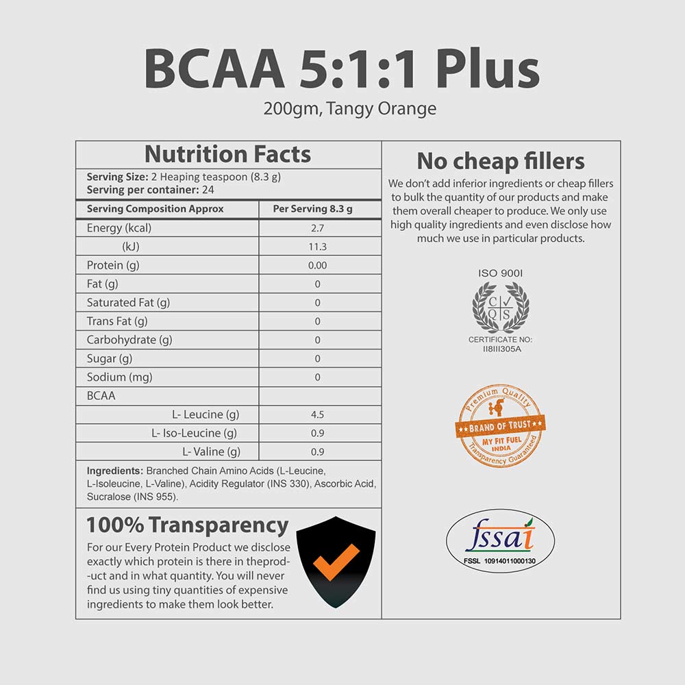 Supplement - MyFitFuel BCAA 5:1:1 Plus,  0.44 lb  24 Servings  Tangy Orange 