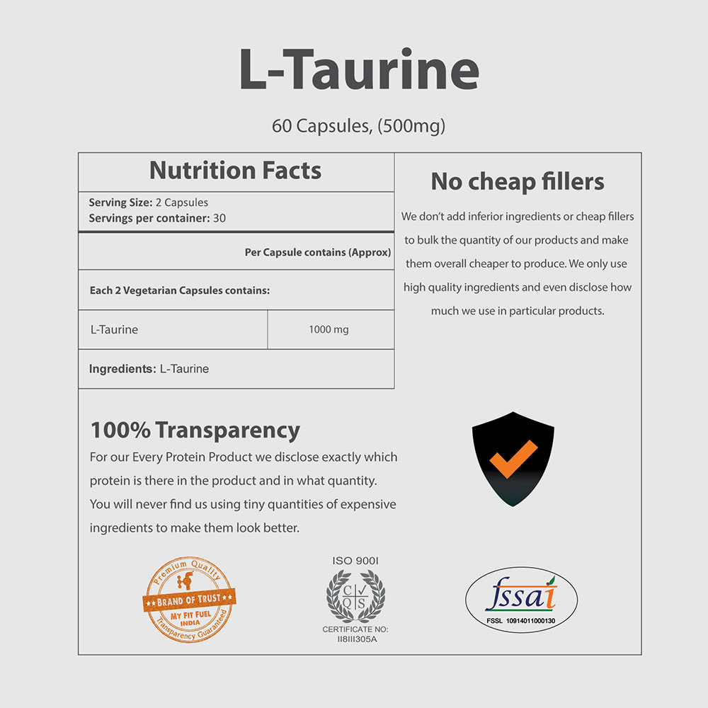 supplement - MyFitFuel L Taurine 500 mg,  60 capsules  Unflavoured 