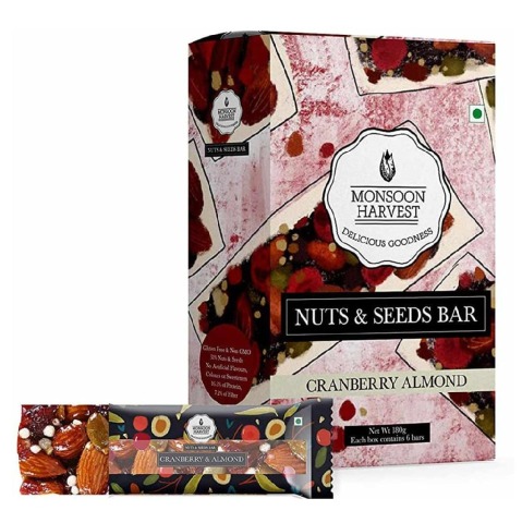 Monsoon Harvest Nuts and Seeds Bar,  6 bar(s)  Cranberry & Almond 