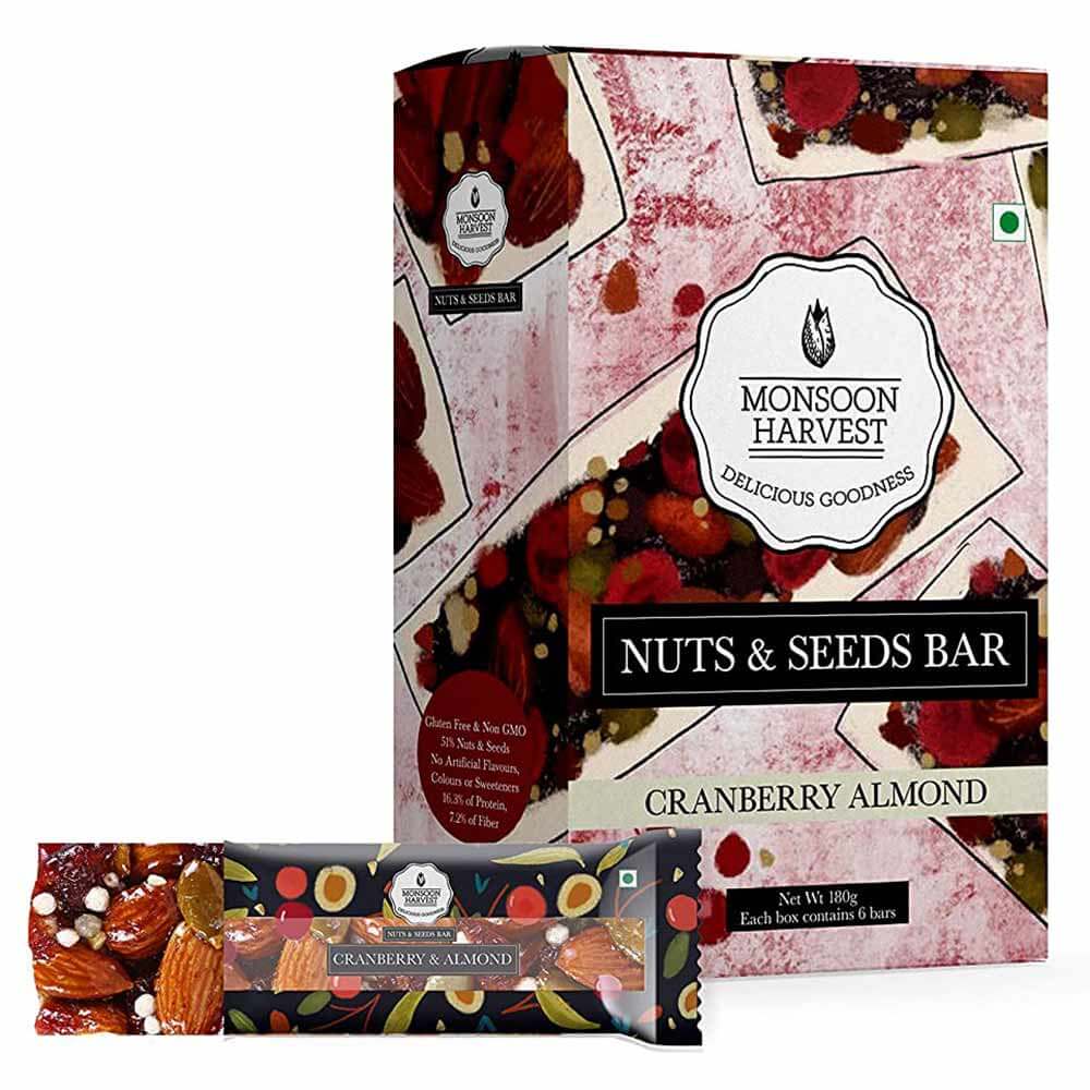 Monsoon Harvest Nuts and Seeds Bar,  6 bar(s)  Cranberry & Almond 