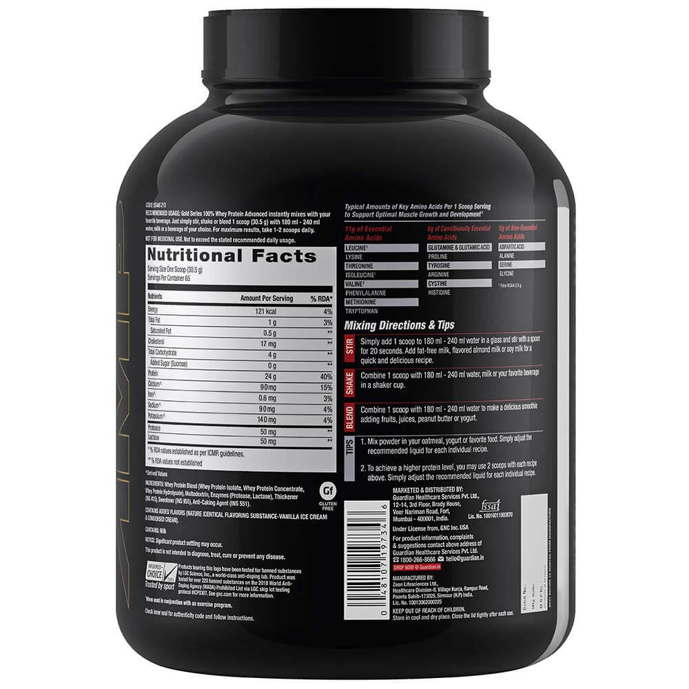 supplementinfo - GNC Amp Gold Series 100% Whey Protein Advanced,  4.4 lb  Delicious Strawberry 