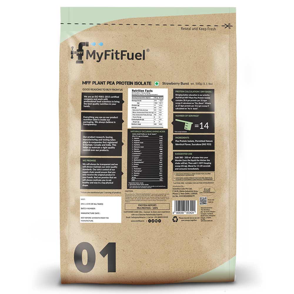 Back - MyFitFuel MFF Plant Pea Protein Isolate,  1.1 lb  Strawberry Burst 