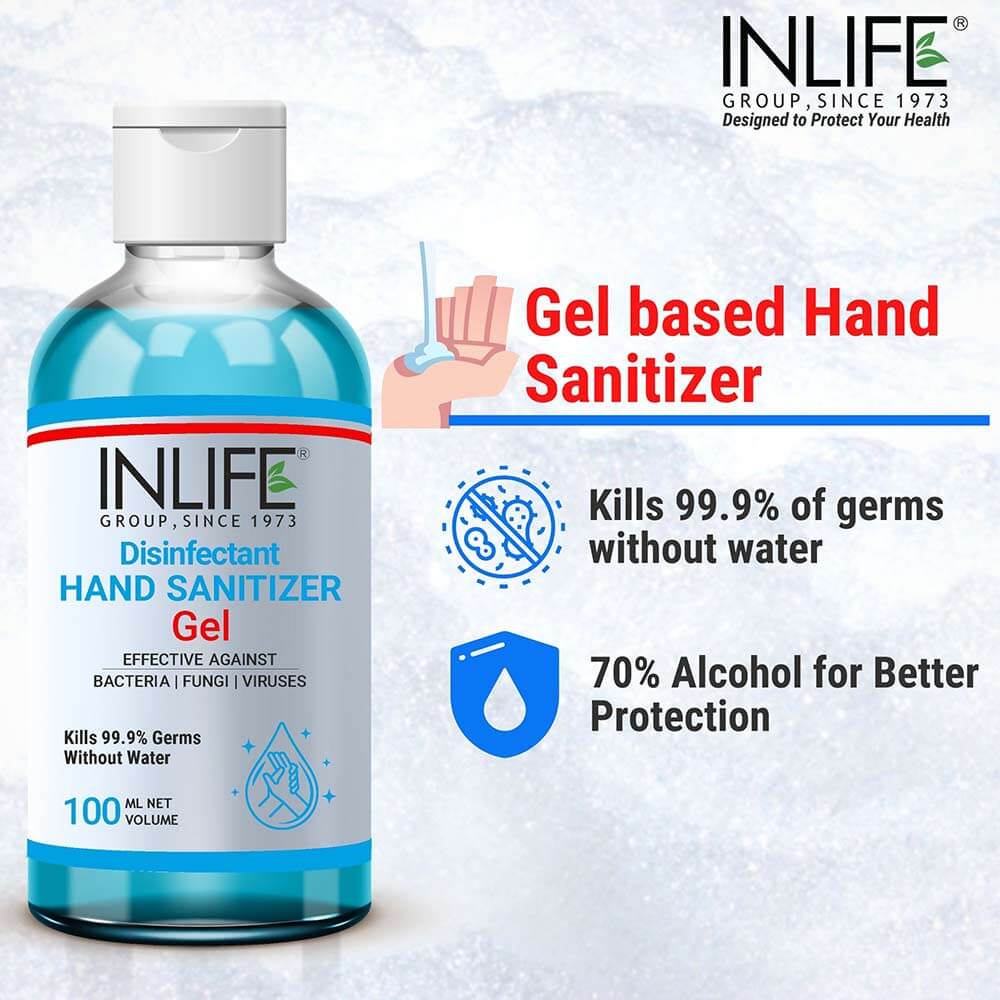 benefit - INLIFE Disinfectant Hand Sanitizer Gel with 70% Isopropyl Alcohol Based (Pack of 2),  Fragrance Free  100 ml  Germ Protection, Anti-Bacterial 