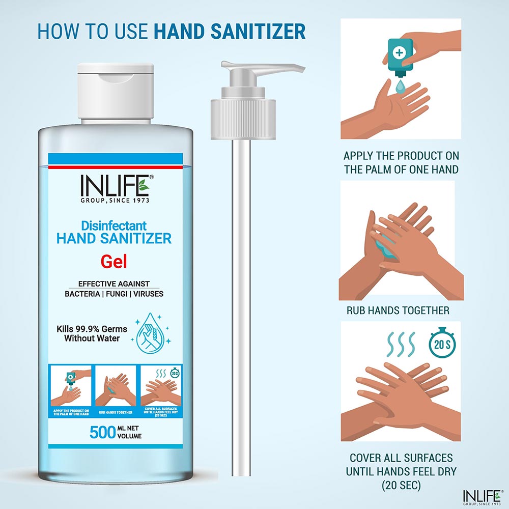 use - INLIFE Disinfectant Hand Sanitizer Gel,  Fragrance Free  500 ml  Kills 99.9% of Germs without Water (Pack of 2) 