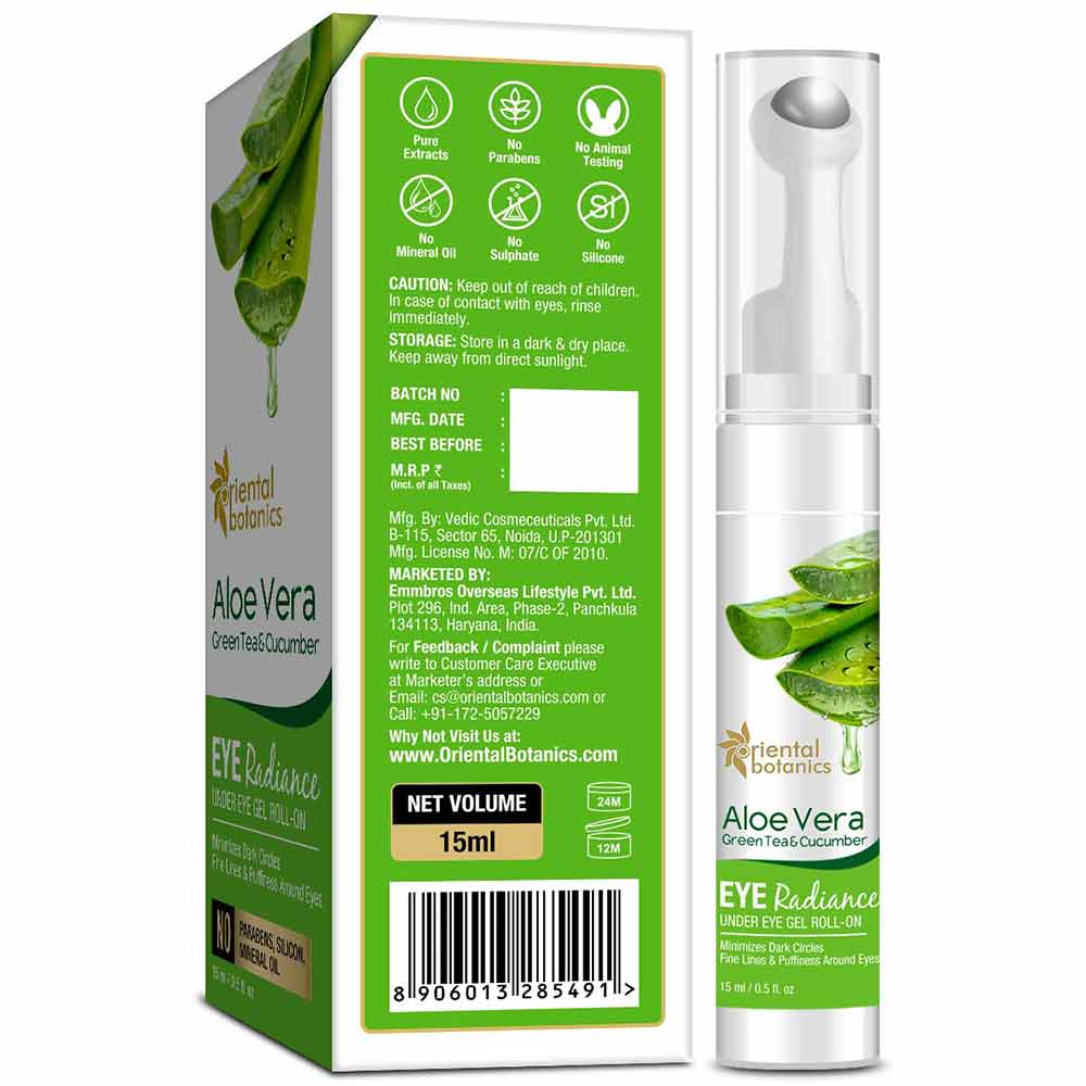 Back1 - Oriental Botanics Aloe Vera Green Tea & Cucumber Under Eye Gel Roll-On,  15 ml  for All Skin Types 