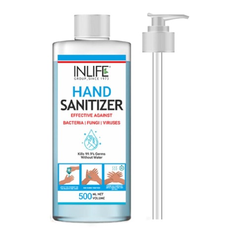 10 - INLIFE Hand Sanitizer with 70% Alcohol Based,  Fragrance Free  500 ml  Germ Protection, Anti-Bacterial with Pump 