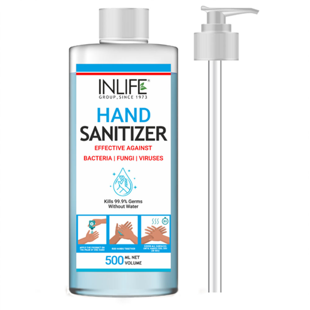 10 - INLIFE Hand Sanitizer with 70% Alcohol Based,  Fragrance Free  500 ml  Germ Protection, Anti-Bacterial with Pump 