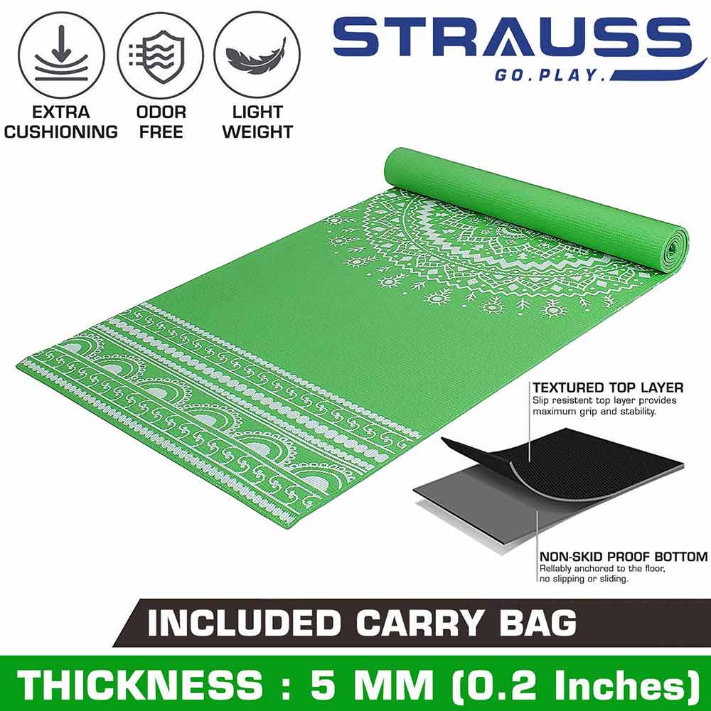 1 - Strauss Meditation Designer Yoga Mat,  Green  5 mm 