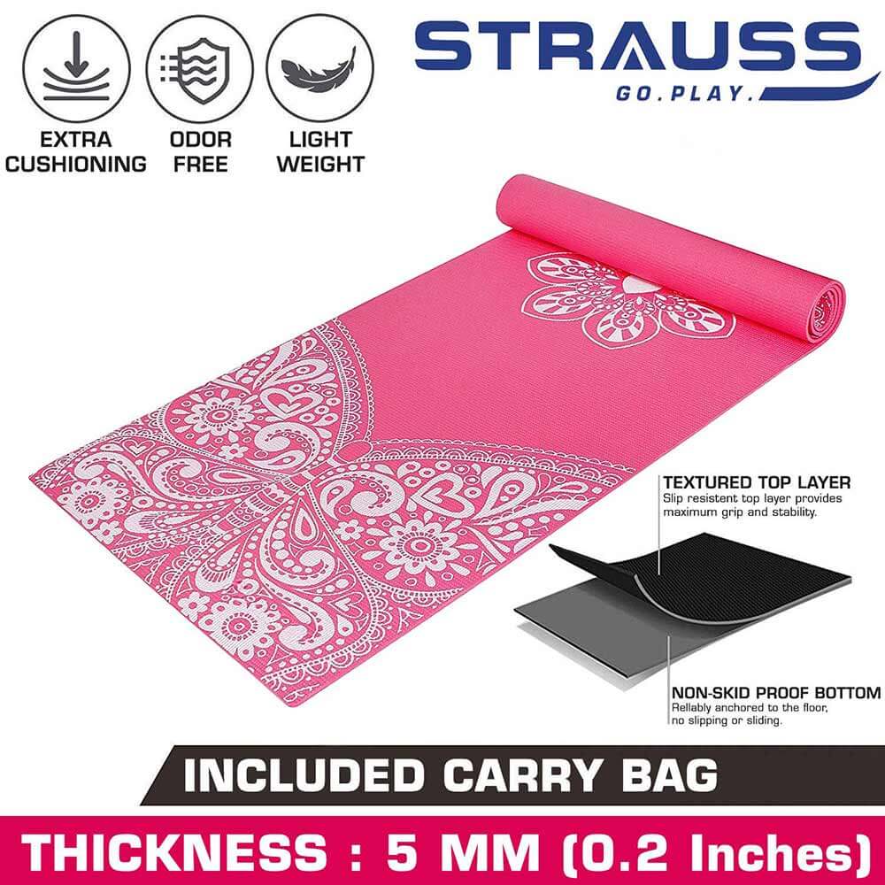 1 - Strauss Meditation Butterfly Yoga Mat,  Pink  5 mm 