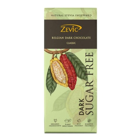 Front - Zevic Classic Stevia Chocolate (No Added Sugar) 40 g,  1 Piece(s)/Pack  Belgian Cocoa 