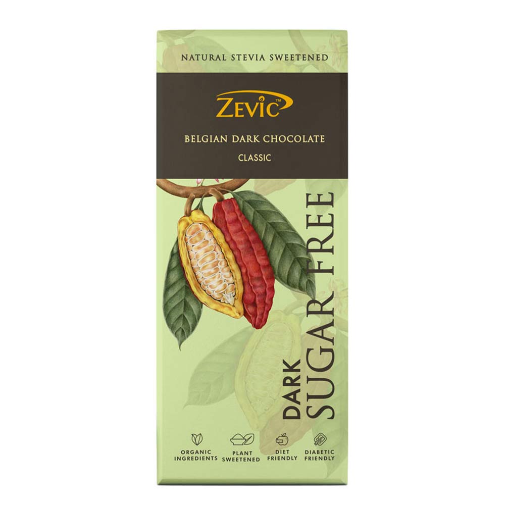 Front - Zevic Classic Stevia Chocolate (No Added Sugar) 40 g,  1 Piece(s)/Pack  Belgian Cocoa 