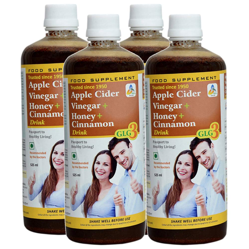 1 - SKSB GLG3 Apple Cider Vinegar + Cinnamon + Honey,  525 ml  Unflavoured Pack of 4 