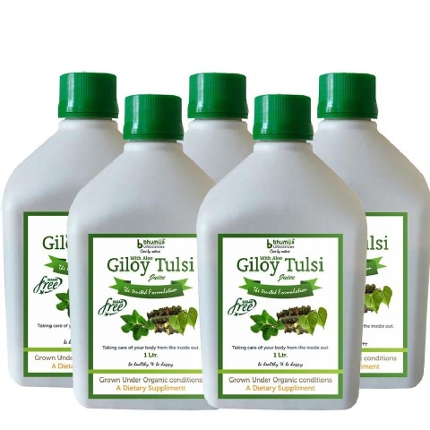 Bhumija Giloy Tulsi Juice - Pack of 5, Sugar Free 1 L Bhumija Giloy Tulsi Juice - Pack of 5, Sugar Free 1 L
