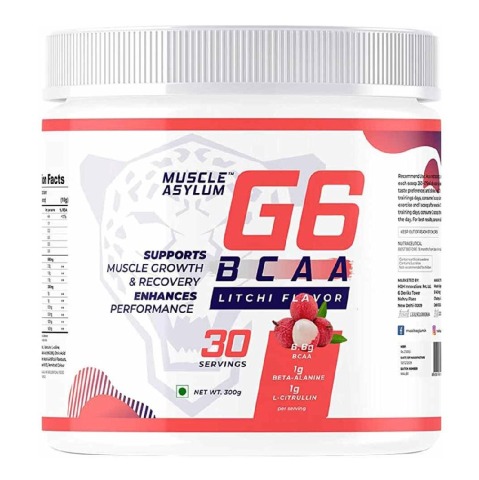1 - Muscle Asylum G6 BCAA,  0.66 lb  30 Servings  Litchi 