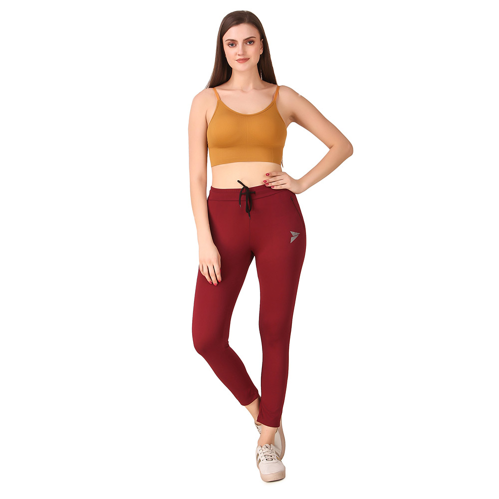 38011394 - Fitinc Premium Stretchable Trackpant with Zippers Pockets for Women,  Maroon  XXXL 