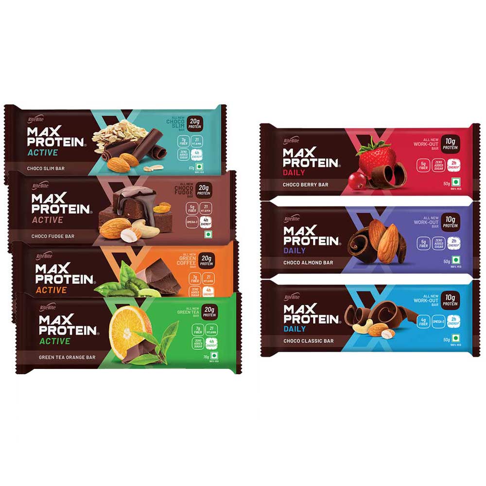 RiteBite Max Protein Bars Combo,  7 Piece(s)/Pack  Assorted 