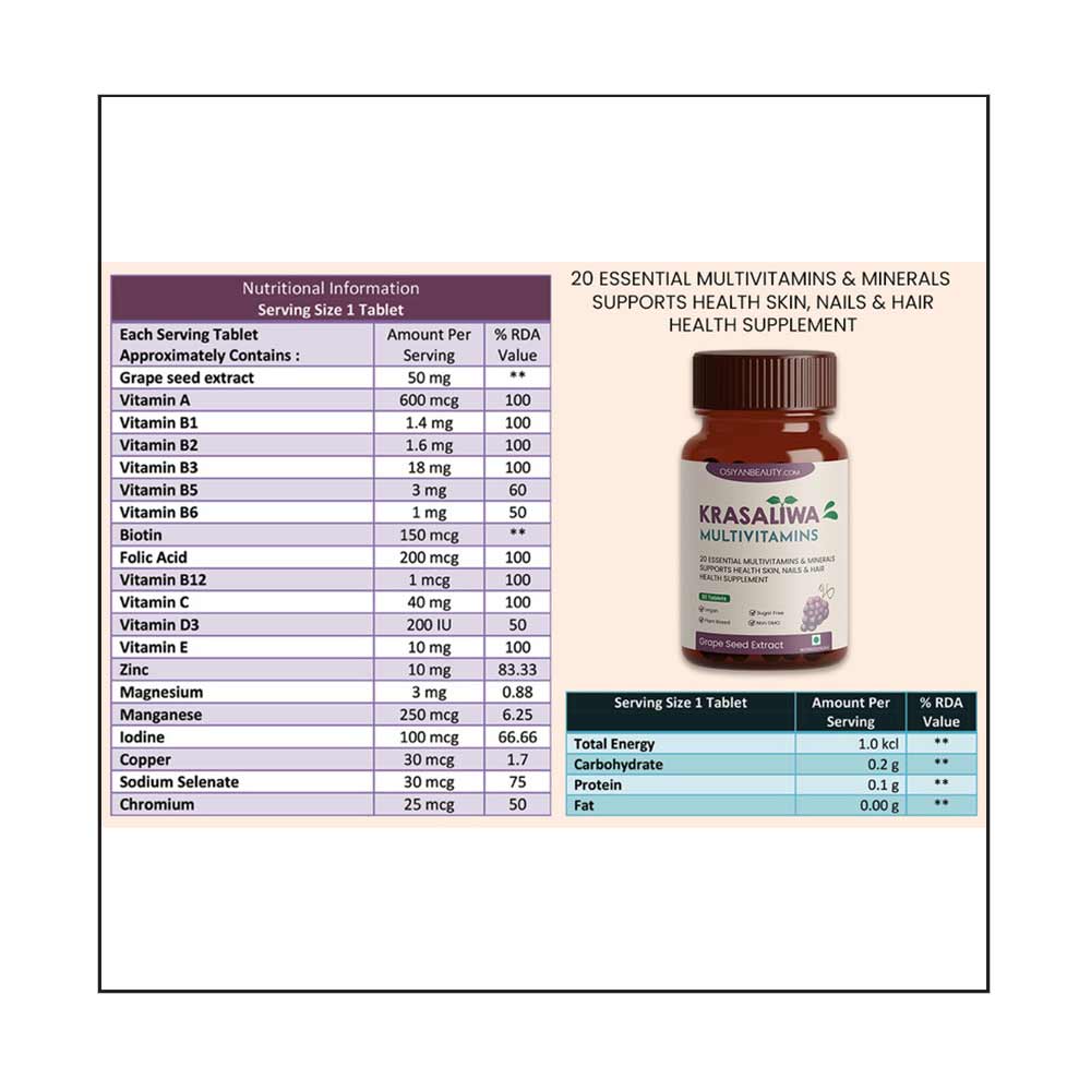nutrition - Krasaliwa Multivitamin,  30 tablet(s)  Grape Seed Pack of 2 