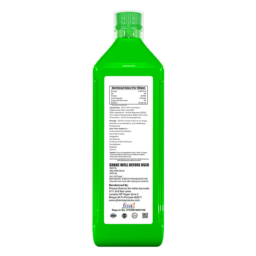 ingredients - Pharma Science Aloefit Aloevera Juice,  0.5 L  Natural Pack of 3 
