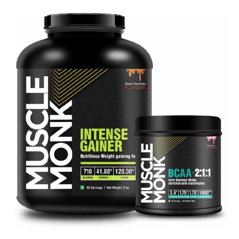 1 - Muscle Monk Intense Mass Gainer with BCAA 2:1:1 (Watermelon, 300g, 30 Servings), 6.6 lb Royal Chocolate