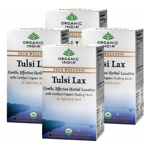 Organic India Tulsi Lax Tea, Unflavoured 18 Piece(s)/Pack - Pack of 4