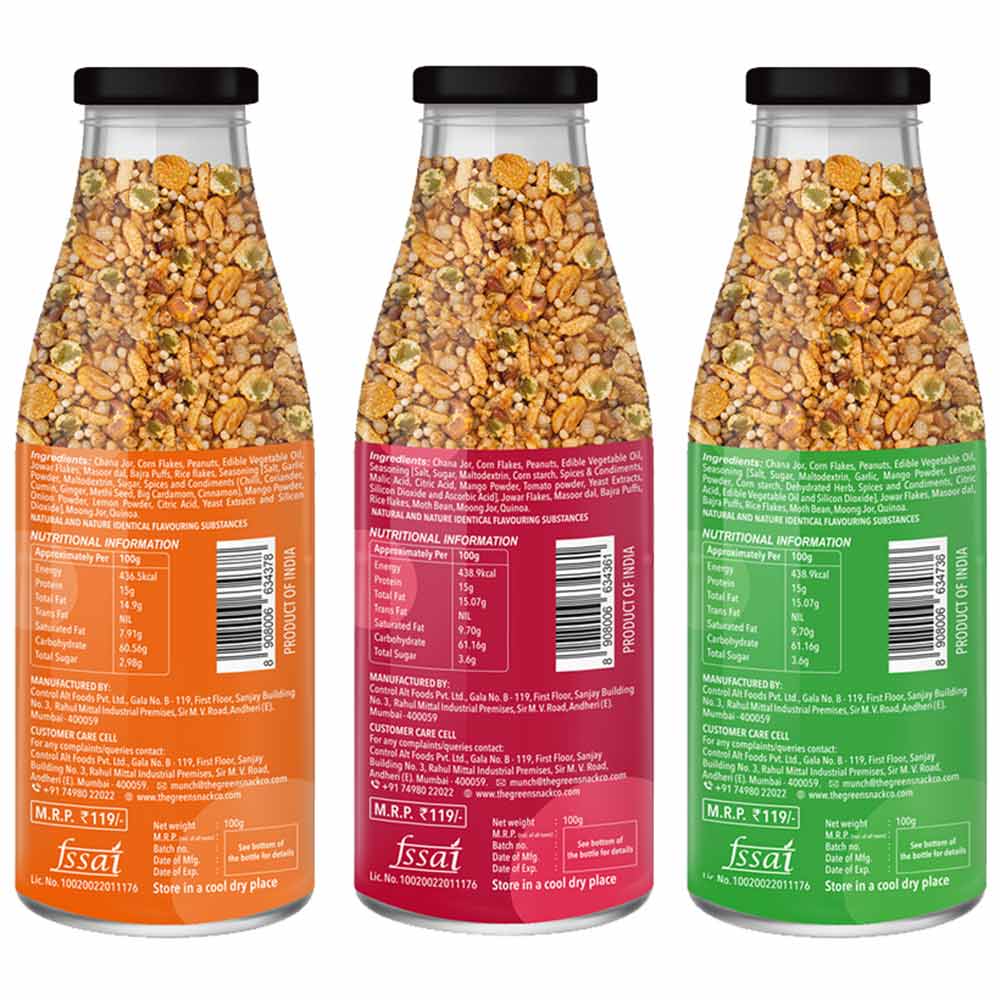 nutritioninfo - The Green Snack Co. Roasted Namkeen - Pack of 3,  Assorted  100 g 