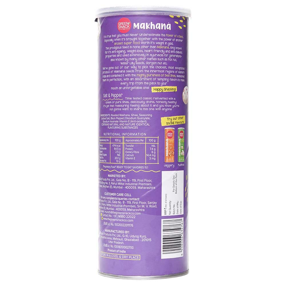nutritioninfo - The Green Snack Co. Makhana - Pack of 3,  Salt & Pepper  65 g 