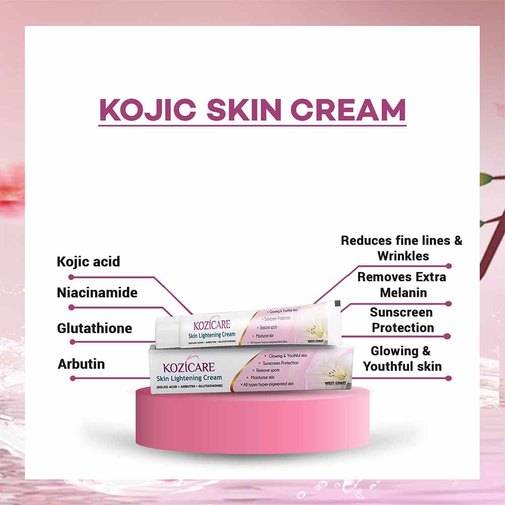3 - Kozicare Kojic Acid Skin Lightening/Brightening Combo Pack (Soap + Serum + Cream + Fairness Oil),  4 Piece(s)/Pack  for All Skin Type 
