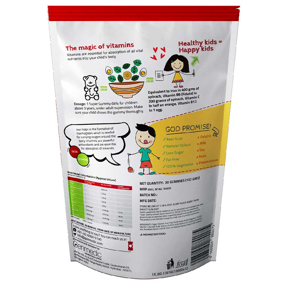 nutritioninfo - Super Gummy Iron + Vitamins Smashing Strawberry,  30 gummies 