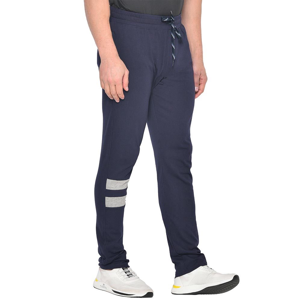 2 - Fitinc Cotton Double Strip Designed Trackpant with Both Side Zipper,  Navy Blue  Small 