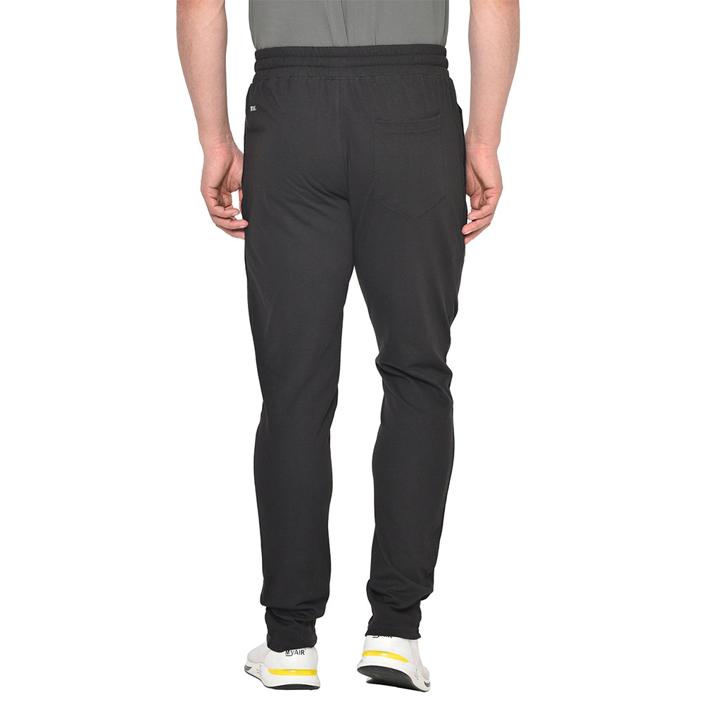 4 - Fitinc White Striped Cotton Trackpant with Both Side Zipper,  Black  Small 