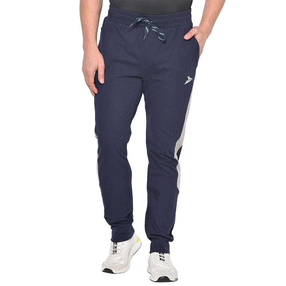 2 - Fitinc Side Striped Cotton Trackpant with Both Side Zipper Pockets,  Navy Blue  XL 