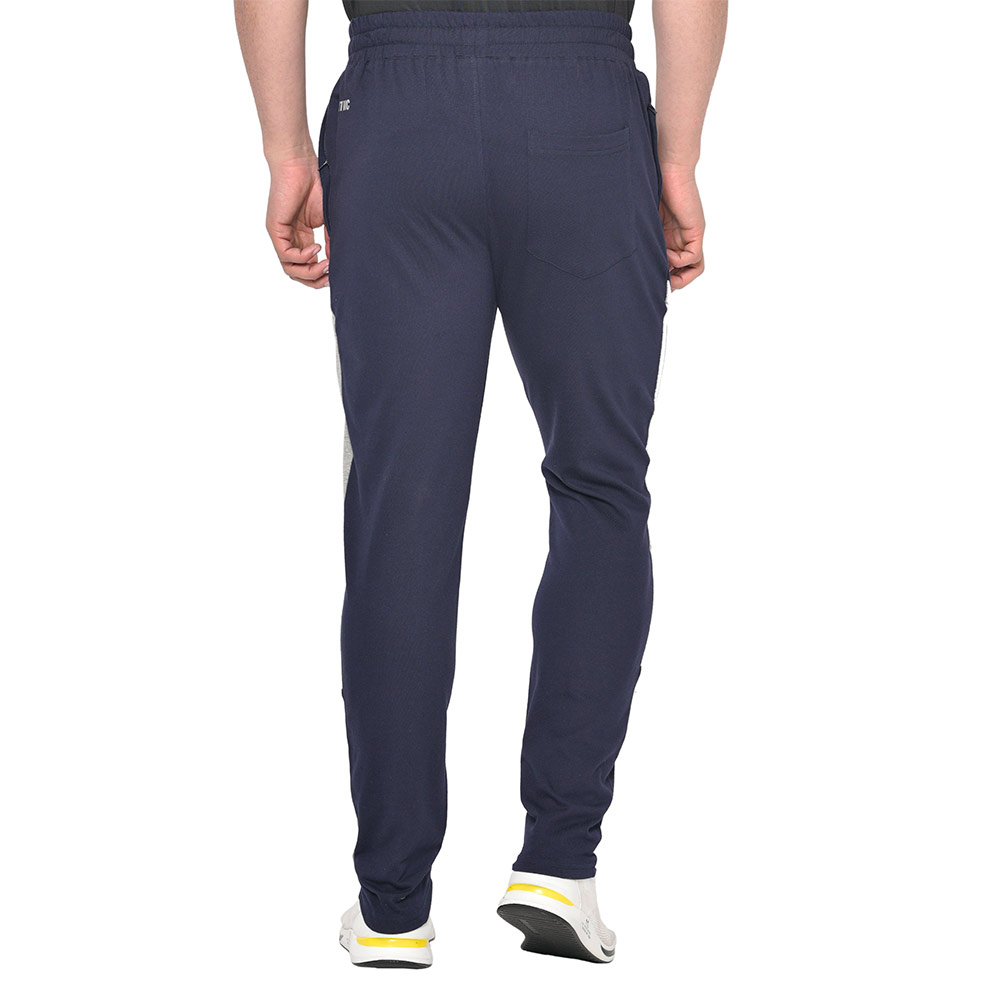 4 - Fitinc Side Striped Cotton Trackpant with Both Side Zipper Pockets,  Navy Blue  XL 