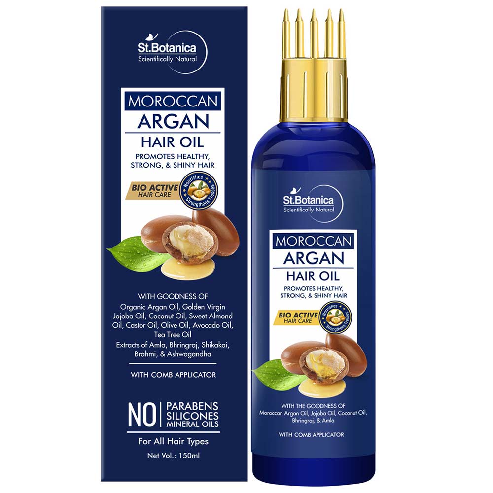 4 - St.Botanica Moroccan Argan Hair Oil with Comb Applicator,  150 ml  with Goodness Of 19 Oils - Promotes Healthy, Long, Strong & Shiny Hair 