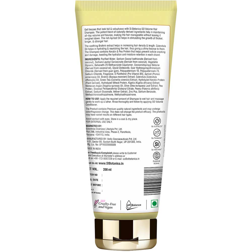 1 - St.Botanica GO Volume Hair Shampoo,  200 ml  with Brahmi Extract, Wheat Protein, Pea Protein 