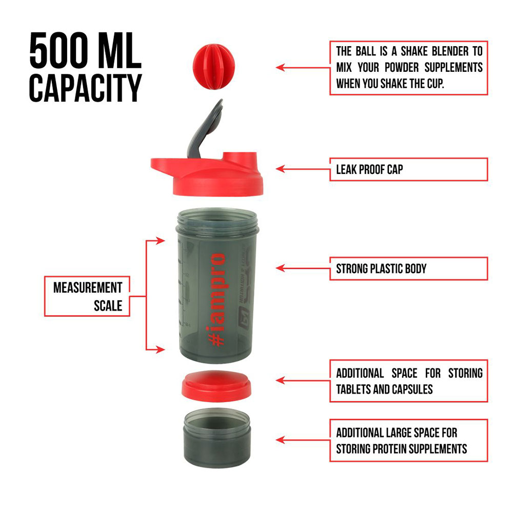 3 - Pro Nutrition & Fitness Shaker,  Red  500 ml 